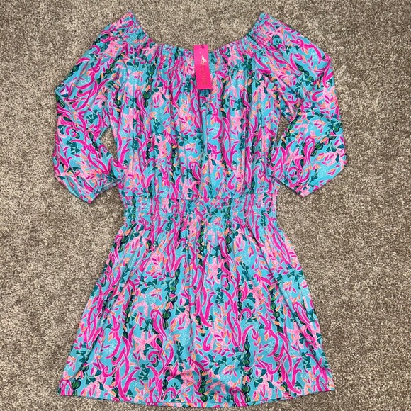 NWT Lilly Pulitzer Cyla Off The Shoulder Romper Seaweed Samba Women Size Large - Picture 10 of 10